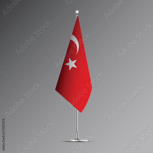 3D realistic flag of Turkey on steel pole