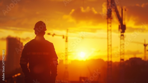 Construction Worker Silhouette at Sunset 