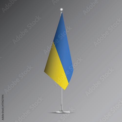 3D realistic flag of Ukraine on steel pole
