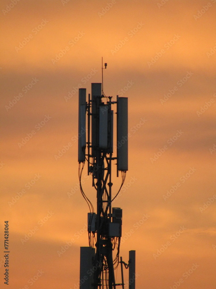 phone tower at sunset