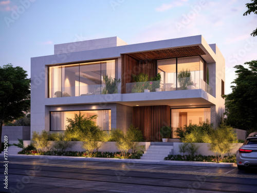 design landscape exterior of modern house contemporary villa. Generative AI. © srijaroen