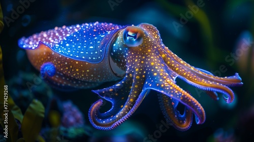 closeup of realistic colorful cuttlefish  vibrant colors  intricate patterns