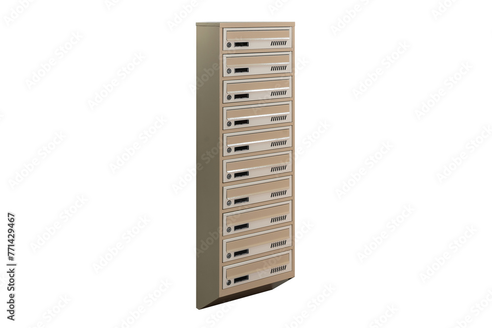 Mailboxes in the condo. metal mailbox with lockable center in condo. Mailbox on the white background isolated Mailboxes in the condo. metal mailbox with lockable center in condo. Mailbox on the white background isolated