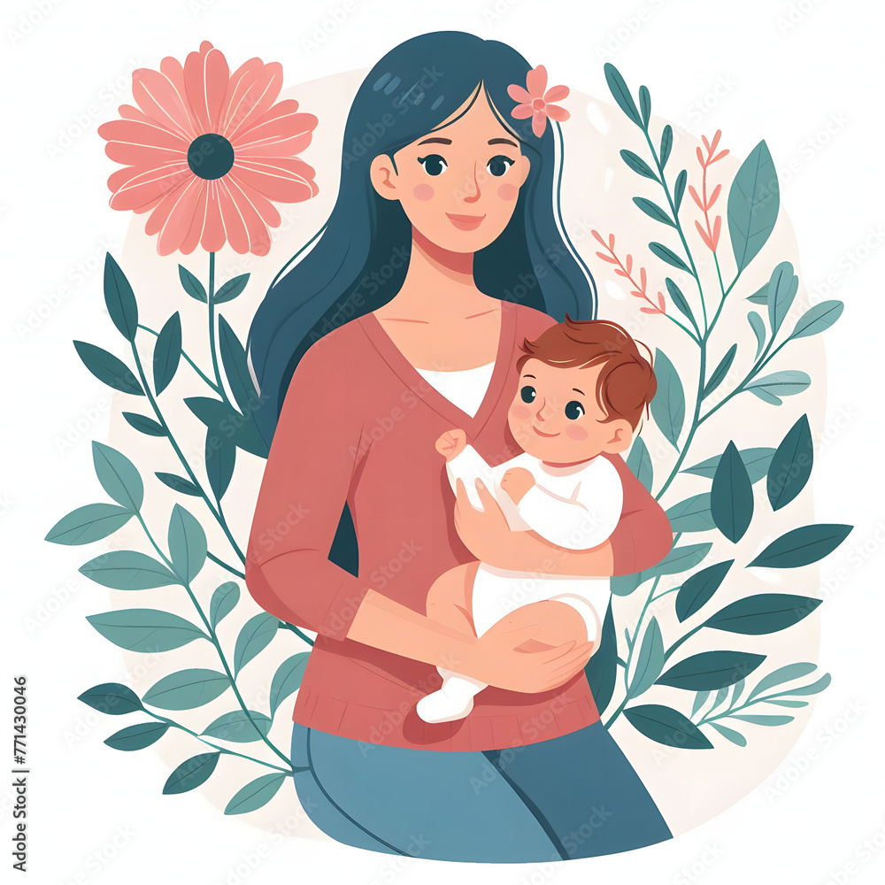 Mother with baby, paper cut illustration, isolated on white background, Mother's Day, Mother Love Child Mother with baby, paper cut illustration, isolated on white background, Mother's Day, Mother Love Child