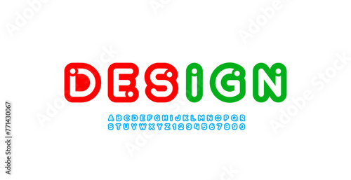 Font thick alphabet bold with white dots, letters A, B, C, D, E, F, G, H, I, J, K, L, M, N, O, P, Q, R, S, T, U, V, W, X, Y, Z and numerals 0, 1, 2, 3, 4, 5, 6, 7, 8, 9, vector illustration 10EPS