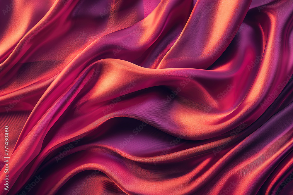 Elegant red silk fabric with waves for luxury background or texture
