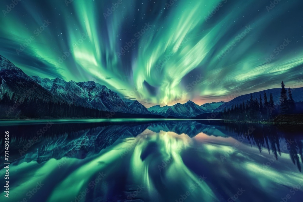 Glowing Enigma Northern Lights Mirroring on a Tranquil Lake