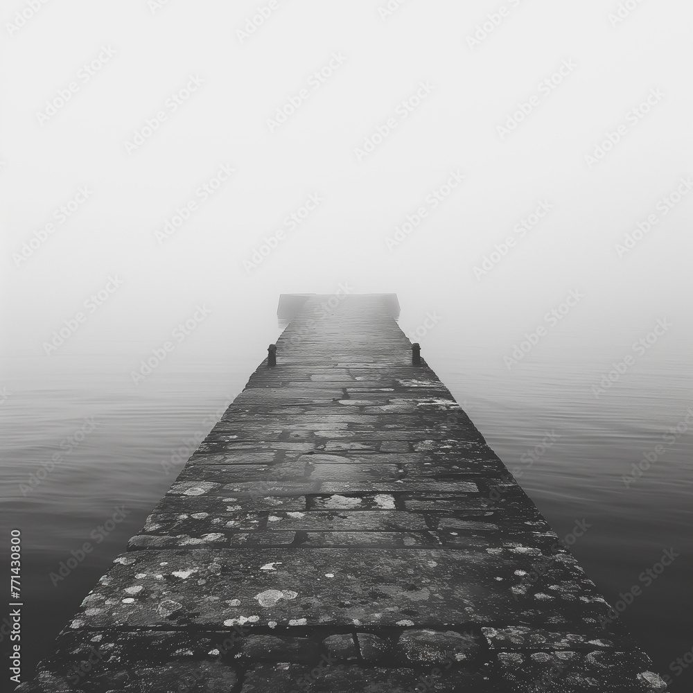 Fototapeta premium Dock in fog, outdoors, tranquil scene, landscape