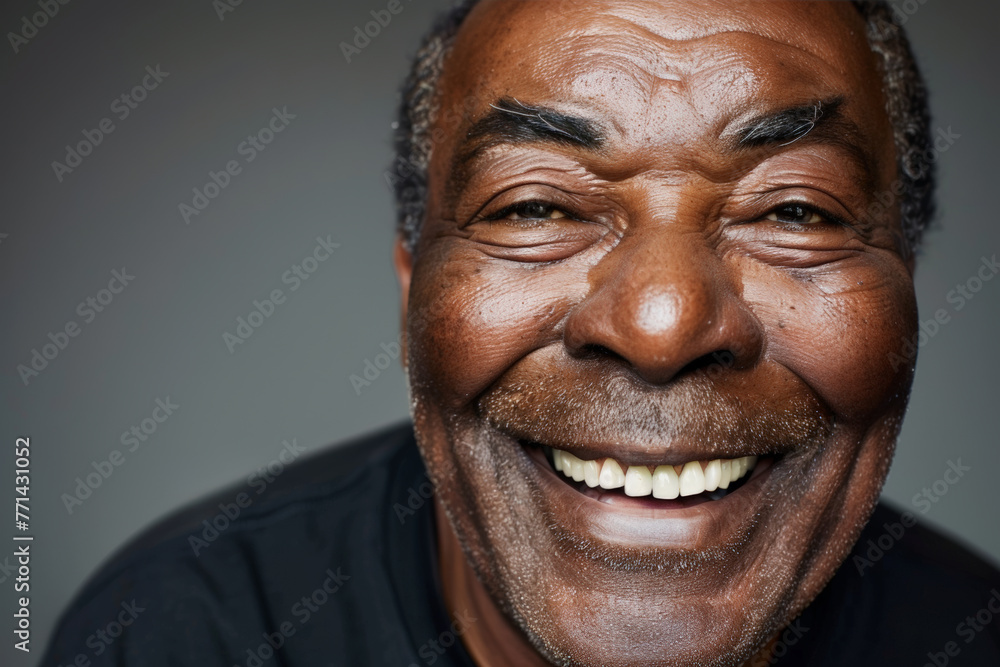 Close-up portrait of an 80-year-old senior man, emanating positivity and vitality with his joyful smile and expressive eyes, against a sleek gray studio backdrop Close-up portrait of an 80-year-old senior man, emanating positivity and vitality with his joyful smile and expressive eyes, against a sleek gray studio backdrop