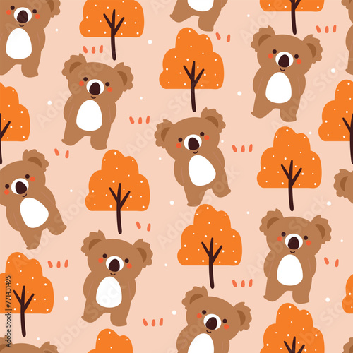 seamless pattern cartoon koala with plant and tree. cute animal pattern for gift wrap paper