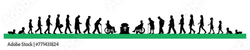Life cycles of human from a little baby to death stages silhouette vector illustration.	