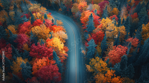 Vibrant Rural Road Landscap  road adventure  path to discovery  holliday trip  Aerial view