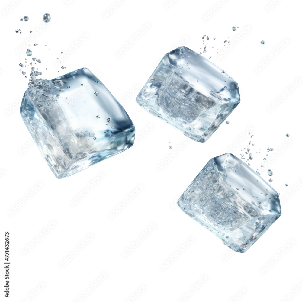 Falling ice cube isolated on transparent or white background Falling ice cube isolated on transparent or white background