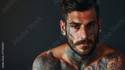 photo of a completely tattooed man