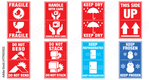 宅配荷物の注意喚起用ステッカー、取扱注意事項　折り曲げて貼るタイプ　バリエーション・セット