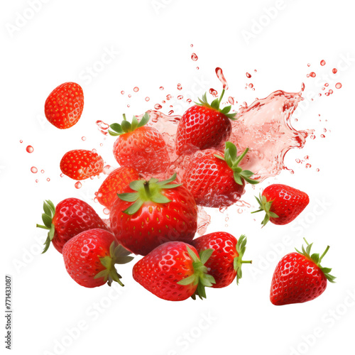 Strawberries splash isolated on transparent or white background