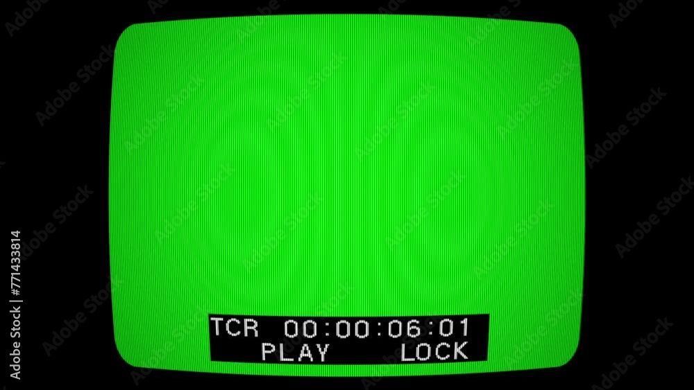 Green screen footage with VCR timecode. CRT strobe effect screen. VHS ...