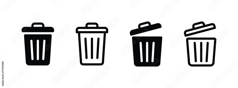 Trash Can Icon Set - Empty and Full Waste Bin Symbols - obrazy, fototapety, plakaty 