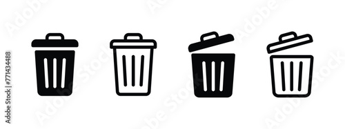 Trash Can Icon Set - Empty and Full Waste Bin Symbols photo