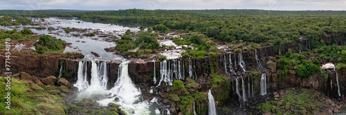 Panorama of Iguazu Falls from drone. Iguaz   Falls  Igua  u Waterfall aerial view