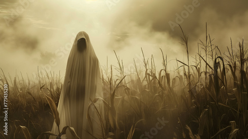 sheet ghost in a cornfield