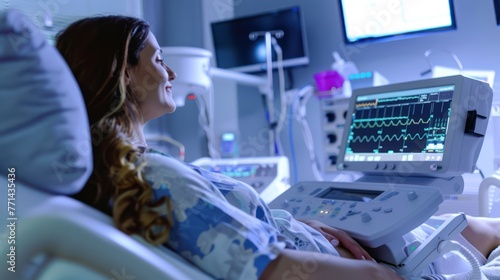A patient receiving an ultrasound in a hospital imaging department. 