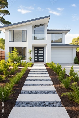 Bright modern design, expansive copy space, sleek lines, front view