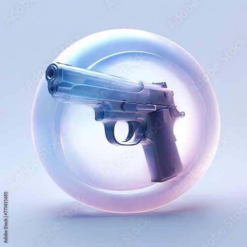 Glossy stylized glass icon of gun, handgun, pistol, firearm, weapon, sidearm photo