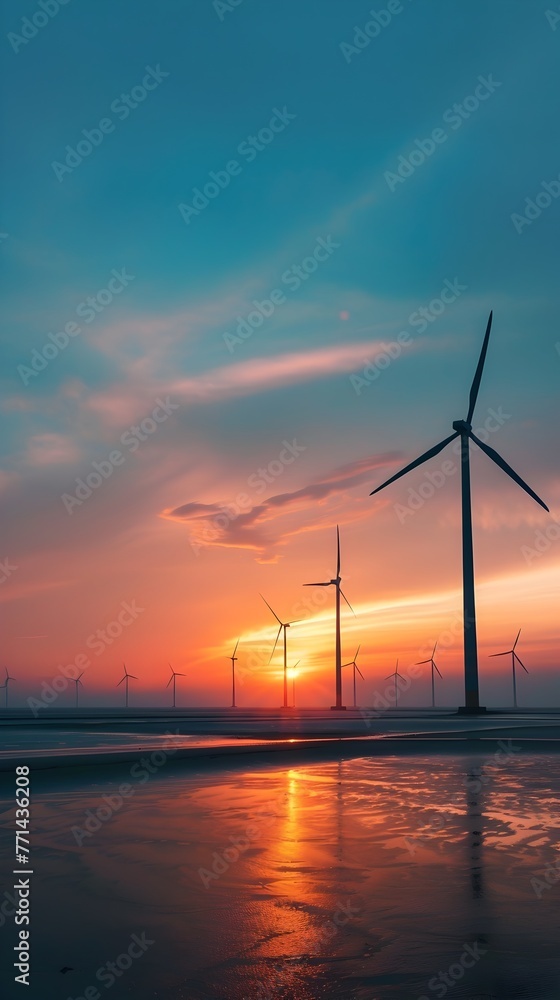 Obraz premium Sustainable Energy Innovation at Sunset Optimizing Resources for a Brighter Future