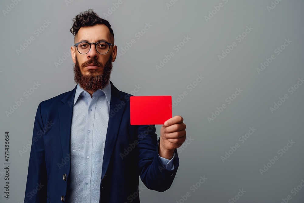 Jewish man with red card symbolizing stand against anti-Semitism Jewish man with red card symbolizing stand against anti-Semitism