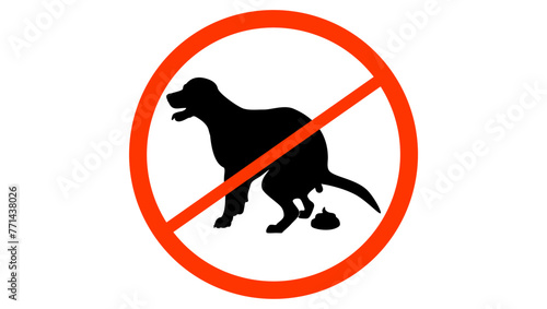 no dog pooping sign, black and red isolated silhouette