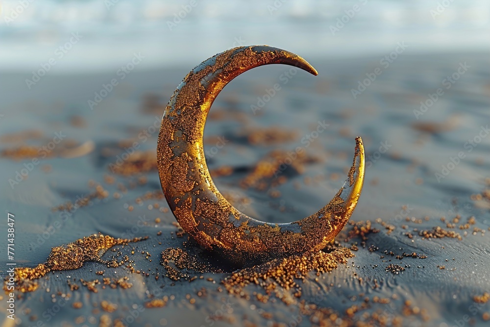 sand in the shape of a crescent moon. ramadan kareem or eid mubarak background. sand in the shape of a crescent moon. ramadan kareem or eid mubarak background.