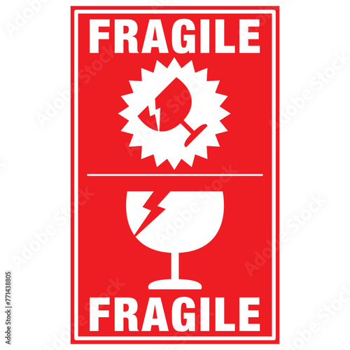  宅配荷物の注意喚起用シール、取扱注意事項：われもの注意