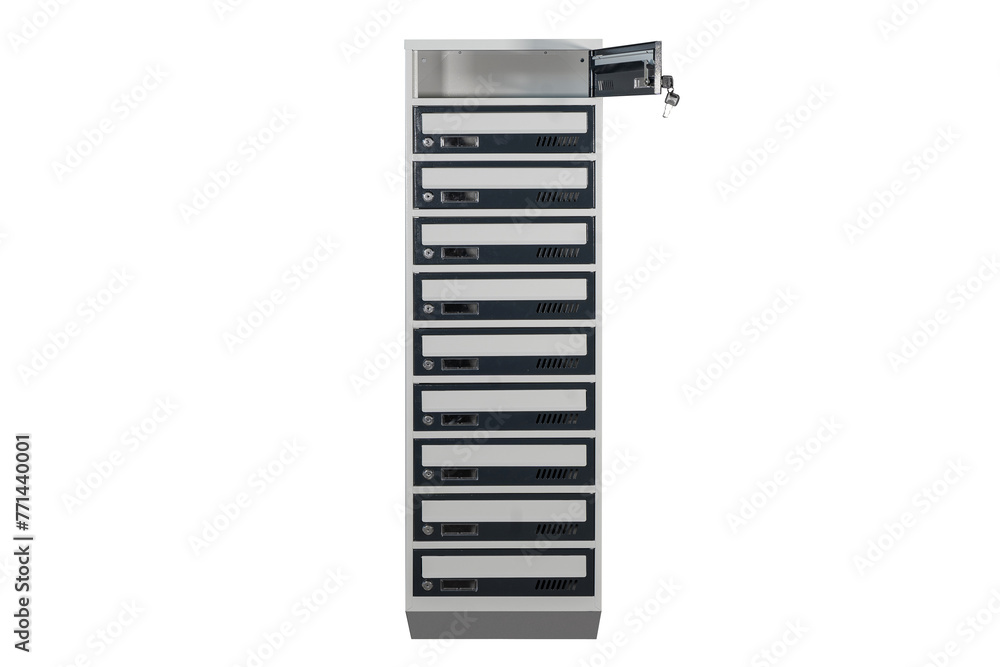 Mailboxes in the condo. metal mailbox with lockable center in condo. Mailbox on the white background isolated Mailboxes in the condo. metal mailbox with lockable center in condo. Mailbox on the white background isolated