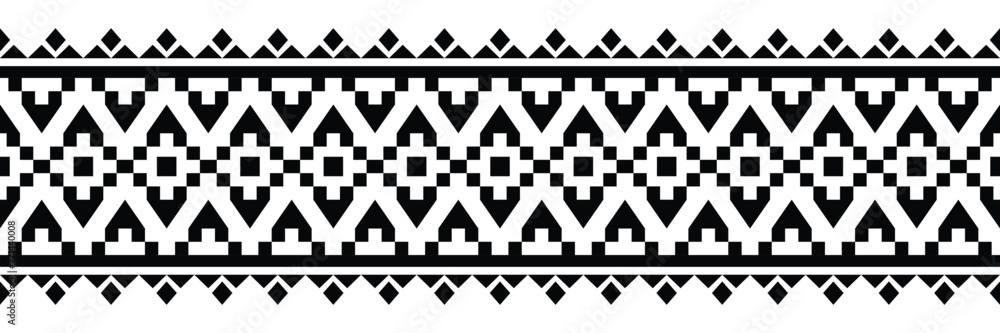 Ethnic border ornament. Geometric ethnic oriental seamless pattern. Stripe vector illustration. Native American Mexican African Indian tribal style. Design border, textile, fabric, clothing, carpet. - obrazy, fototapety, plakaty 