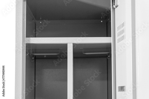 Metal lockers for locker room. Change room metal locker box on the white background isolated