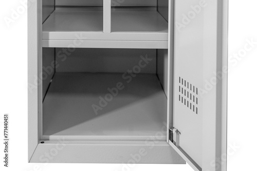 Metal lockers for locker room. Change room metal locker box on the white background isolated