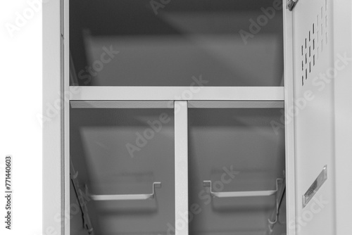 Metal lockers for locker room. Change room metal locker box on the white background isolated