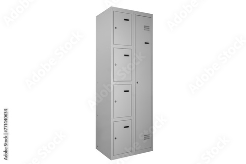 Metal lockers for locker room. Change room metal locker box on the white background isolated