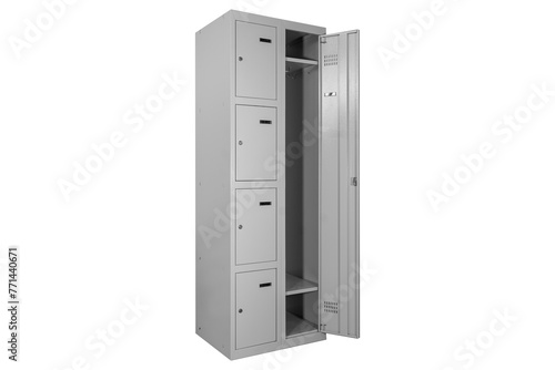 Metal lockers for locker room. Change room metal locker box on the white background isolated
