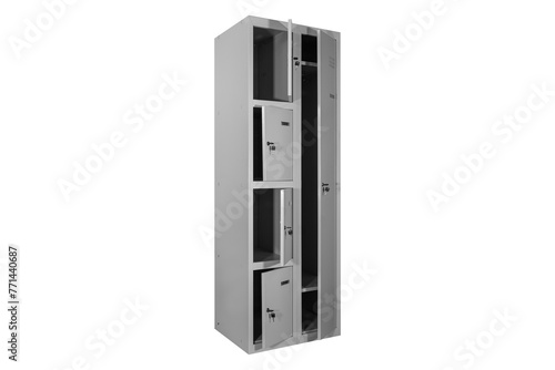 Metal lockers for locker room. Change room metal locker box on the white background isolated