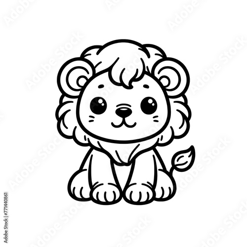 A cute baby lion, Simple coloring page for children, Generative Ai