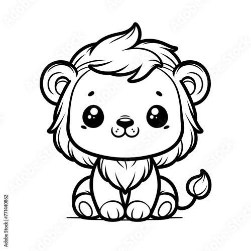 A cute baby lion, Simple coloring page for children, Generative Ai