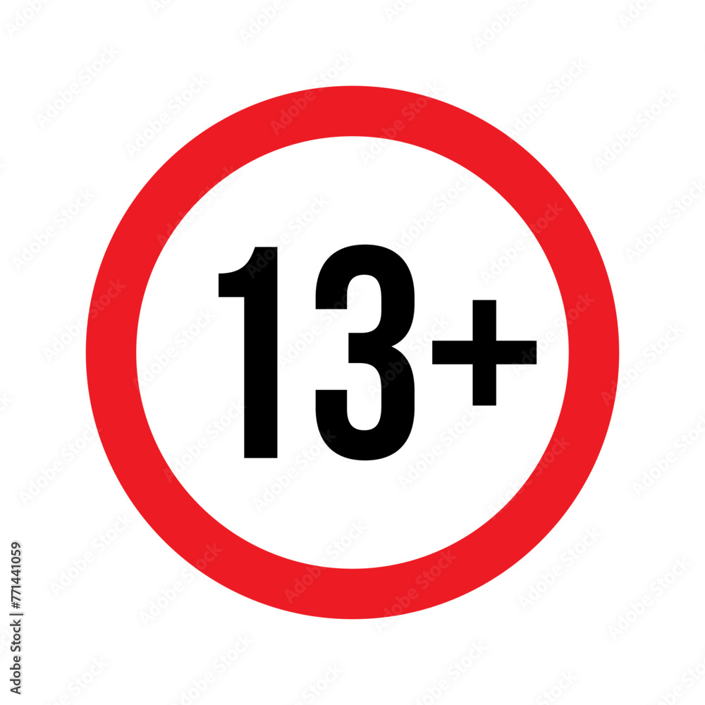Age restriction for 13 plus vector illustration. Person under 13 not allowed sign, number thirteen in red line isolated circle badge for age limit of forbidden restricted social media content, movie Age restriction for 13 plus vector illustration. Person under 13 not allowed sign, number thirteen in red line isolated circle badge for age limit of forbidden restricted social media content, movie