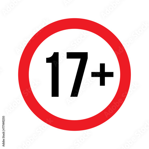 Age restriction for 17 plus vector illustration. Person under 17 not allowed sign, number seventeen in red line isolated circle badge for age limit of forbidden restricted social media content, movie