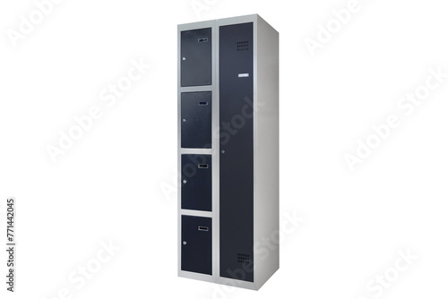 Metal lockers for locker room. Change room metal locker box on the white background isolated