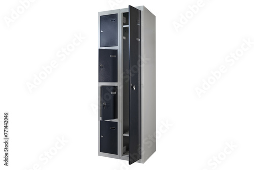 Metal lockers for locker room. Change room metal locker box on the white background isolated