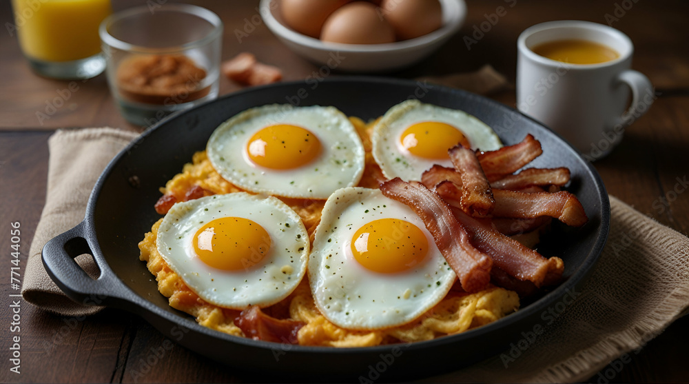 Fried eggs and bacon for breakfast.generative.ai Fried eggs and bacon for breakfast.generative.ai