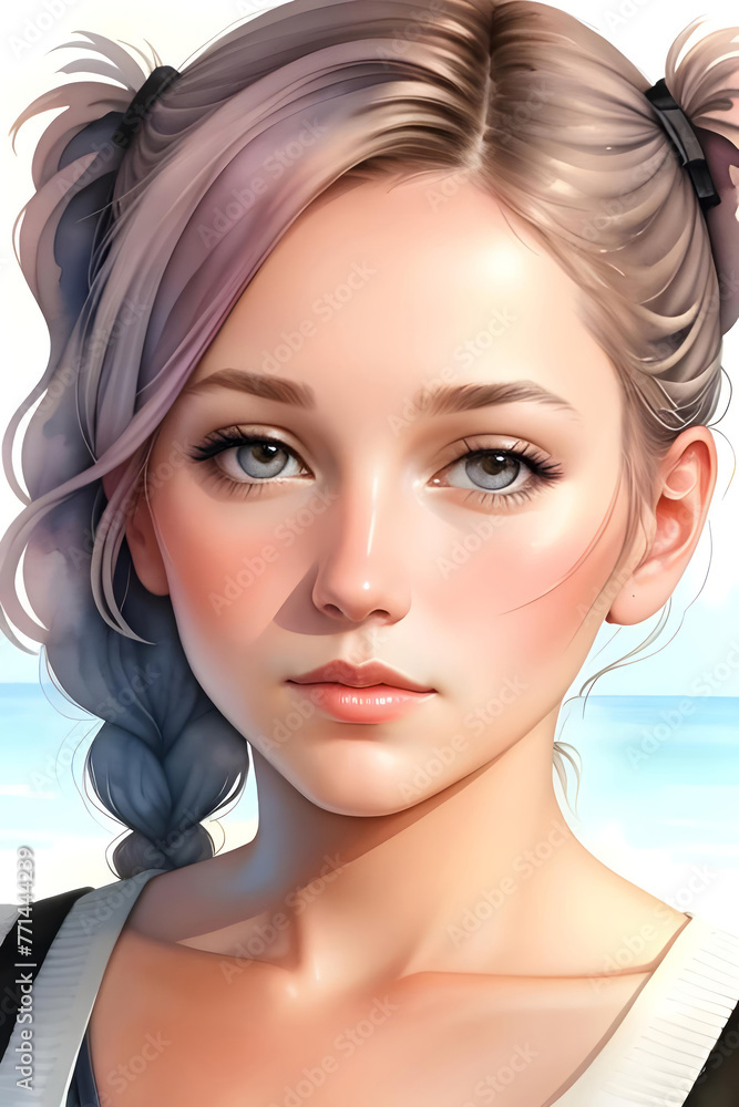 Naklejka premium Nice girl. Imitation of painting. Stylized illustration.
