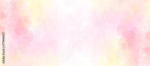 Yellow and pink glitter watercolor texture background. Colorful yellow with pink ink and pastel and stone textures on paper background.  Brush stroked painting. watercolor orange sunset background. © Jubaer